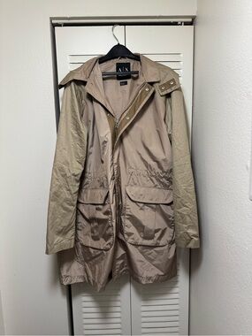 A/X Armani Exchange Men's Beige/Tan Raincoat with Hood